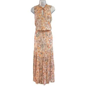 Tart Blush Watercolor Julie Maxi Sleeveless Dress Medium Ruffle Collar Tiered